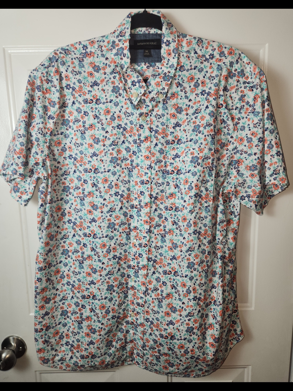 Banana Republic Men's Linen Blend Floral Short Sleeve Button Down Shirt Size XL